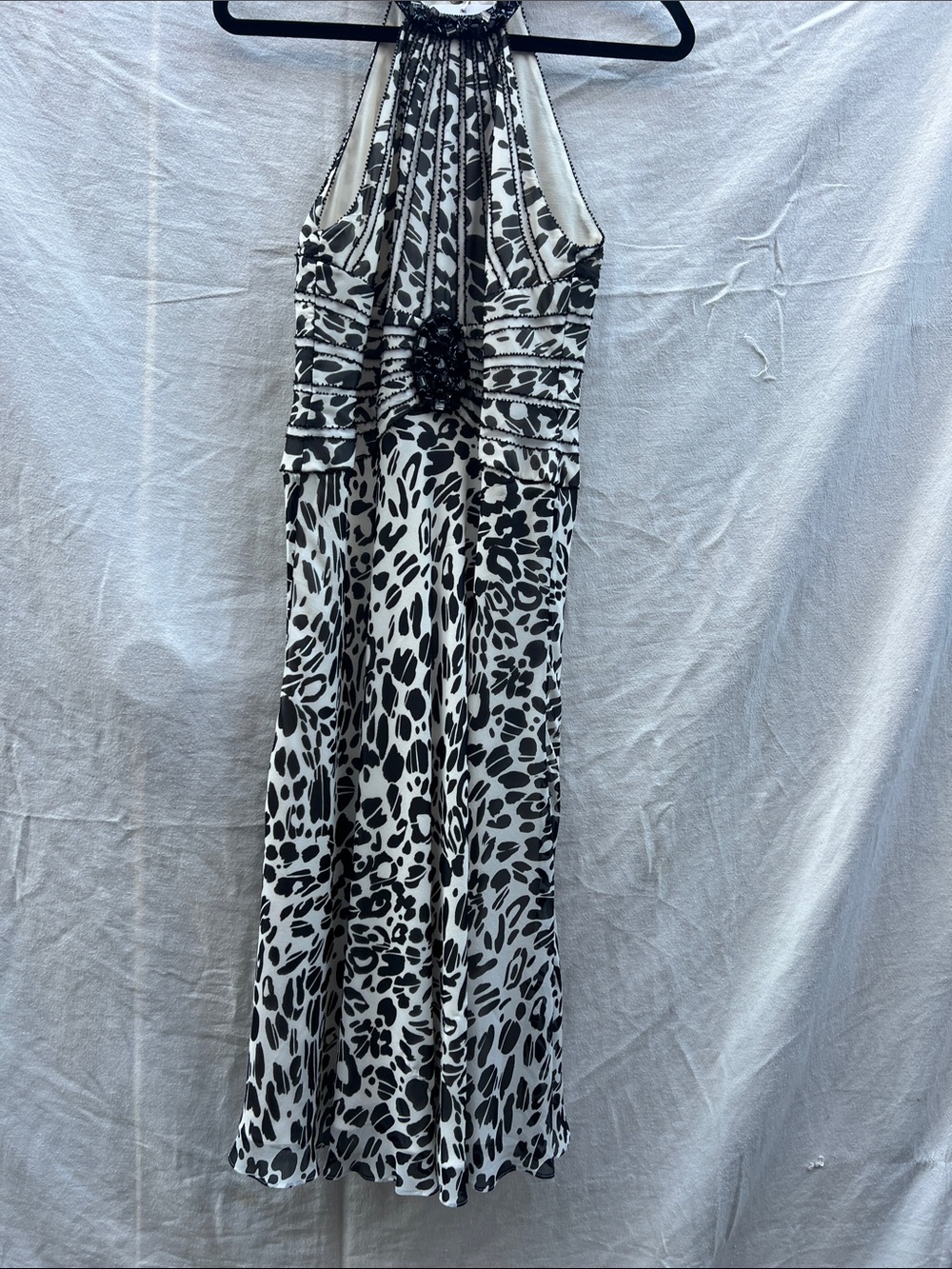 Escada Black and White Animal-Print Midi Halter Dress
